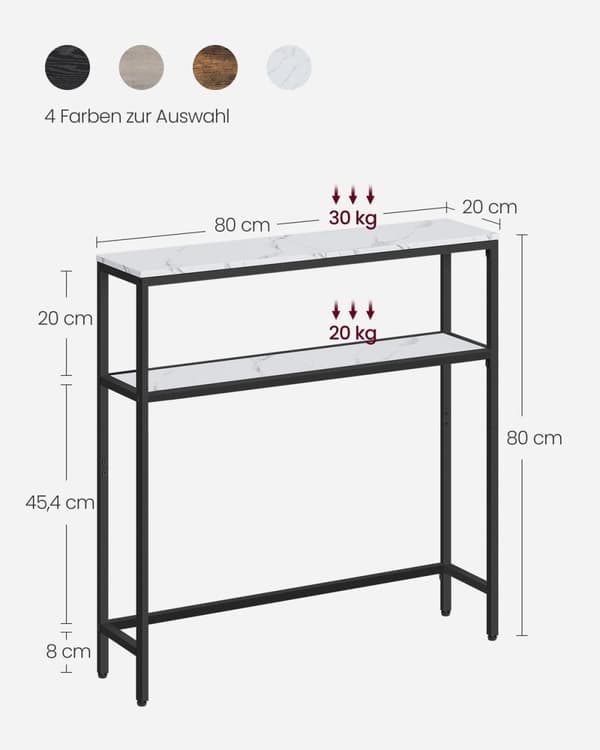 Rootz konsolbord - Soffbord - Entrébord - Spånskiva och stål - 20cm x 80cm x 80cm - Marble White-Ink Black - 6,4 kg