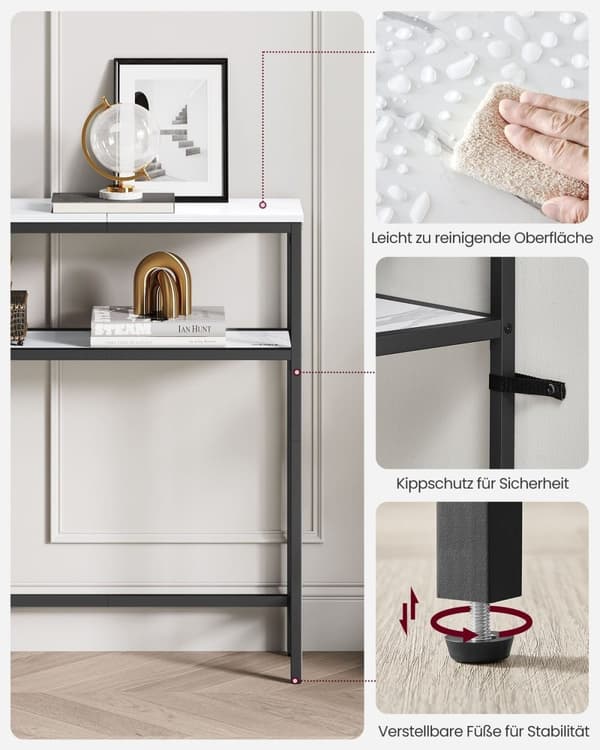 Rootz konsolbord - Soffbord - Entrébord - Spånskiva och stål - 20cm x 80cm x 80cm - Marble White-Ink Black - 6,4 kg