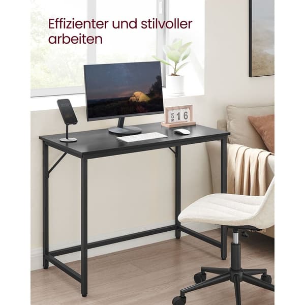 Rootz Black Skrivebord - Spånpladebord - Stålben - Stort kontorbord - 50cm x 100cm x 75cm - Robuste og elegante hjemmekontormøbler