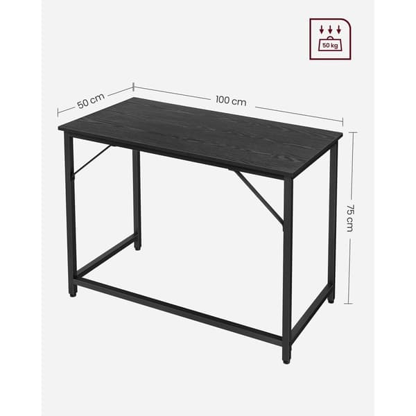Rootz Black Skrivebord - Spånpladebord - Stålben - Stort kontorbord - 50cm x 100cm x 75cm - Robuste og elegante hjemmekontormøbler