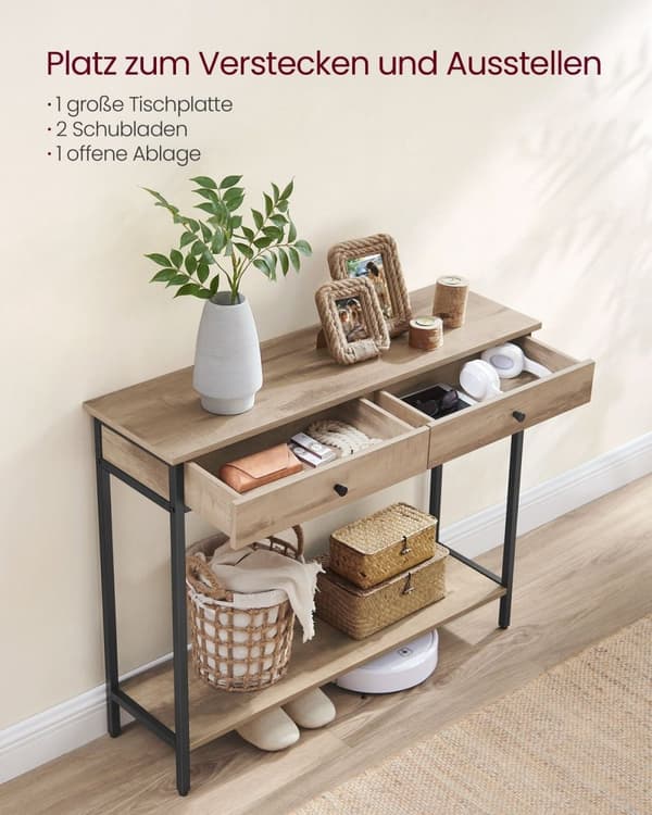 Rootz konsolbord - Entrébord - Gangbord - Spånplade og stål - 30 cm x 100 cm x 80 cm - Camel Brown/Ink Black - 16,2 kg