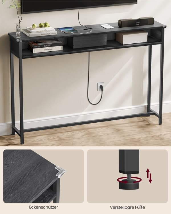Rootz hjemmekontor - Skrivebord - Computerbord - Spånplade og stål - 25 cm x 120 cm x 81,1 cm - Antracitgrå-blæk Sort - 10,7 kg