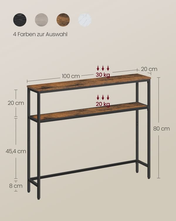 Rootz Vintage ruskea-musta konsolipöytä - lastulevy teräs - sivupöytä - rustiikkityyli - 20cm x 100cm x 80cm