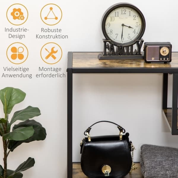 Rootz Industrial Console Bord - Entrébord - Rustik Brun Sort Hall Bord - Stålspånplade - 99,6 cm x 33,6 cm x 74 cm