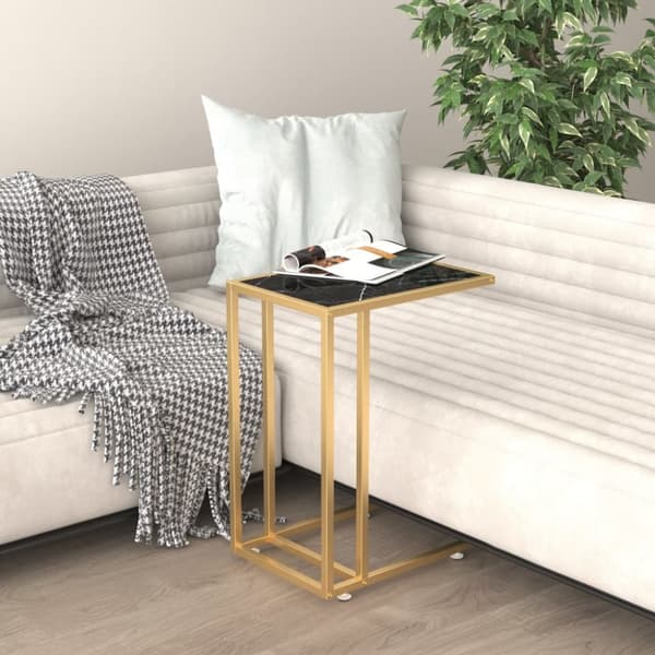 Sidobord till datorbord svart marmor 50x35x65 cm härdat glas