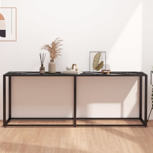 Konsolbord svart marmor 200x35x75,5 cm härdat glas