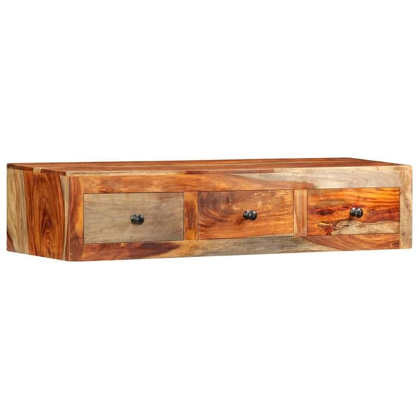 Väggmonterat avlastningsbord 100x25x20 cm massivt sheshamträ