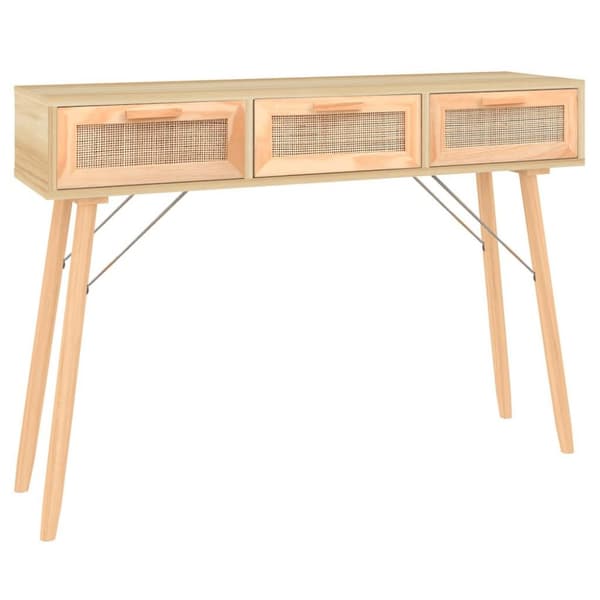 Konsolbord brun 105x30x75 cm massiv furu och naturlig rotting