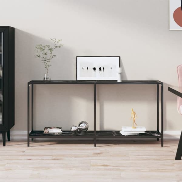 Konsolbord svart 160x35x75,5 cm härdat glas