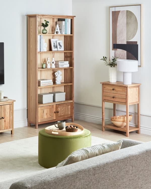 Konsolbord i lyst naturtræ 74 cm 2 skuffer Hylde Gangmøbler Rustikt design moderne