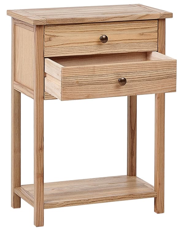 Konsolbord i lyst naturtræ 74 cm 2 skuffer Hylde Gangmøbler Rustikt design moderne