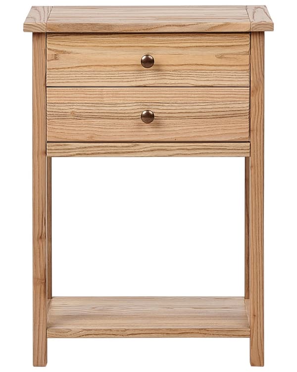 Konsolbord i lyst naturtræ 74 cm 2 skuffer Hylde Gangmøbler Rustikt design moderne