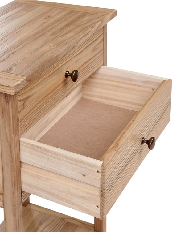 Konsolbord i lyst naturtræ 74 cm 2 skuffer Hylde Gangmøbler Rustikt design moderne