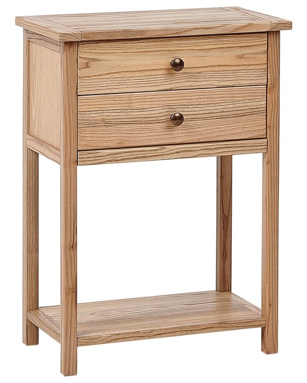 Konsolbord i lyst naturtræ 74 cm 2 skuffer Hylde Gangmøbler Rustikt design moderne