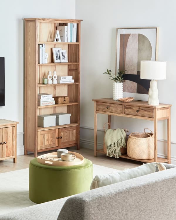Konsolbord i lyst naturtræ med 2 skuffer Hylder Entremøbel Rustik Design moderne