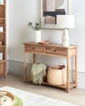 Miniatyrbillede 2 af 10: Konsolbord i lyst naturtræ med 2 skuffer Hylder Entremøbel Rustik Design moderne