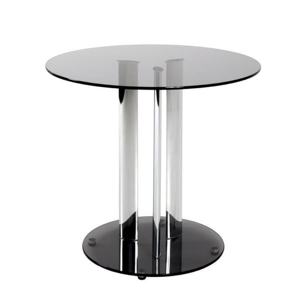 Roano soffbord, i metall och gråtonat glas.