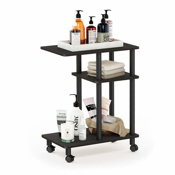 Furinno - 18134 - Turn-N-Tube U-formad soffa sidobord med hjul, Espresso/svart, trä, One Size