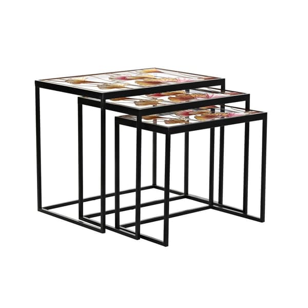 Set of 3 tables DKD Home Decor Keltainen Musta Pinkki Kullattu 60 x 40 x 50 cm