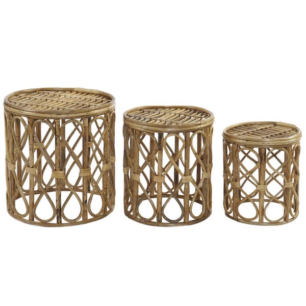 Set of 3 tables DKD Home Decor 39 x 39 x 41 cm Luonnollinen korihuonekalut