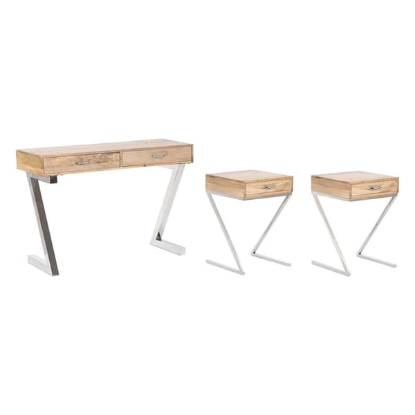 Hallipöytä laatikolla Home ESPRIT Ruskea Hopeinen Vaaleanruskea 110 x 40 x 76 cm 110 x 41,5 x 76 cm (3 Kappaletta)