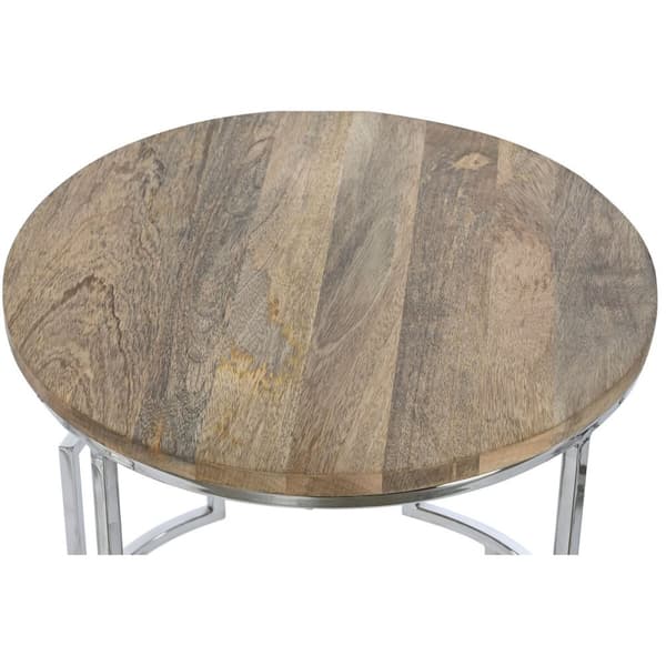 Set of 3 tables Home ESPRIT Ruskea Hopeinen Luonnollinen Teräs Mangopuu 49,5 x 49,5 x 62 cm
