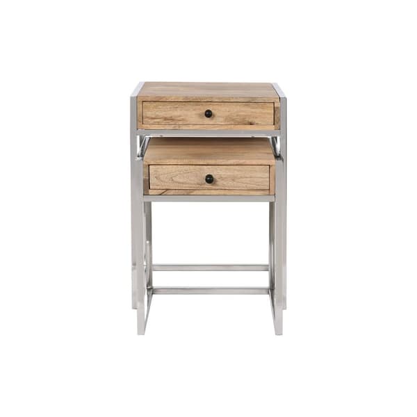 Set of 2 tables Home ESPRIT Ruskea Hopeinen Luonnollinen Teräs Mangopuu 45,5 x 41 x 66,5 cm
