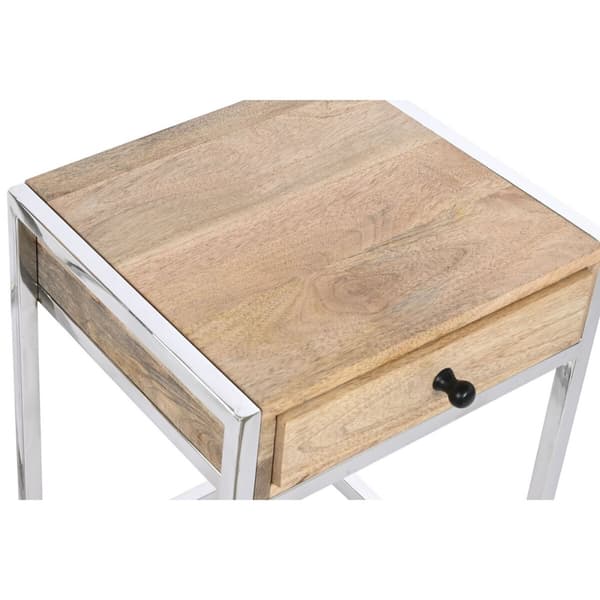 Set of 2 tables Home ESPRIT Ruskea Hopeinen Luonnollinen Teräs Mangopuu 45,5 x 41 x 66,5 cm