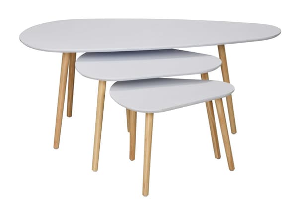 Set med 3 häckbord i vitt och trä