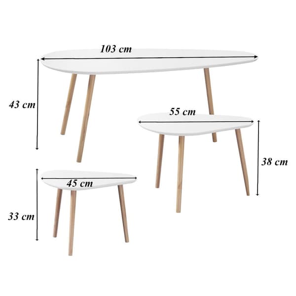 Set med 3 häckbord i vitt och trä