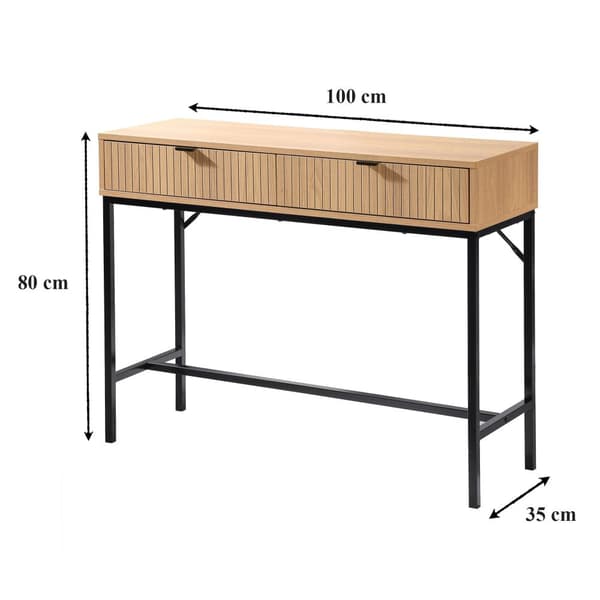 Konsol 2 Lådor Räfflade Träeffekt Fram L100 x H80 cm - TARA