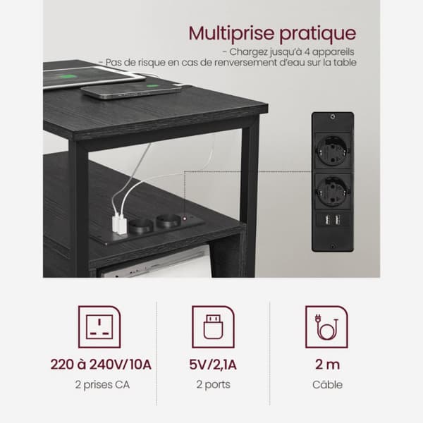 Bout de canapé connecté avec 2 tiroirs - H60 cm
