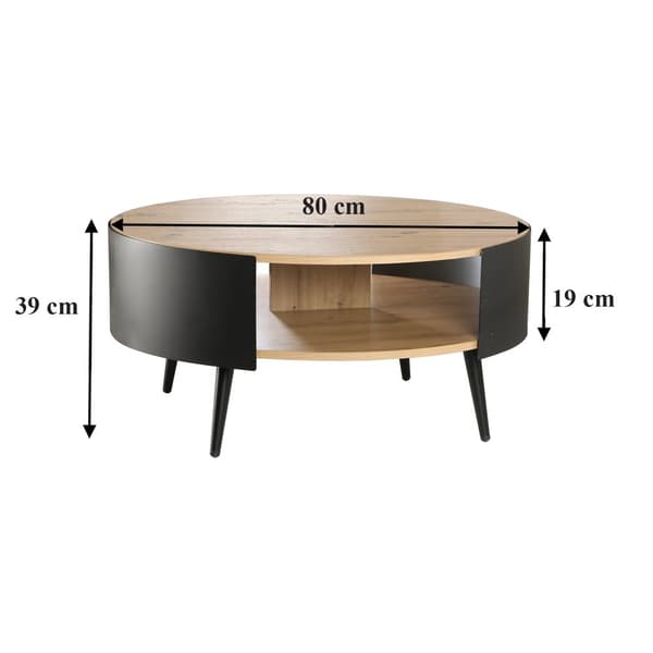 Runt soffbord 2 nivåer svart metall sidor - Dia 89cm