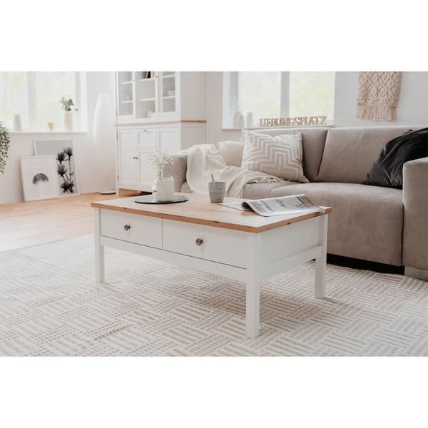Soffbord 2 lådor L100 cm - Vit Dekor - BERGEN