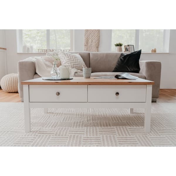 Soffbord 2 lådor L100 cm - Vit Dekor - BERGEN