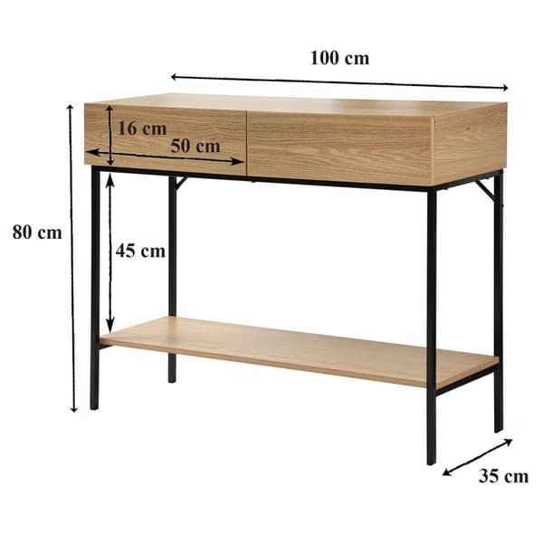 Konsol 2 lådor 1 hylla Trädekor - L100cm
