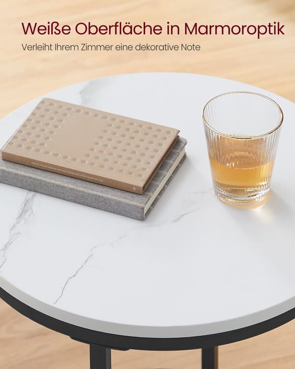 Sivupöytä - 2 tasoa - valkoinen marmori - musta kehys