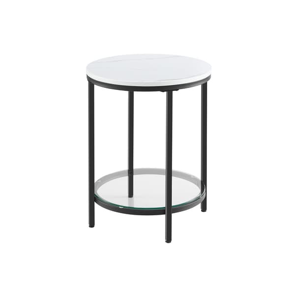 Sidebord - 2 niveauer - hvidt marmorudseende - sort ramme