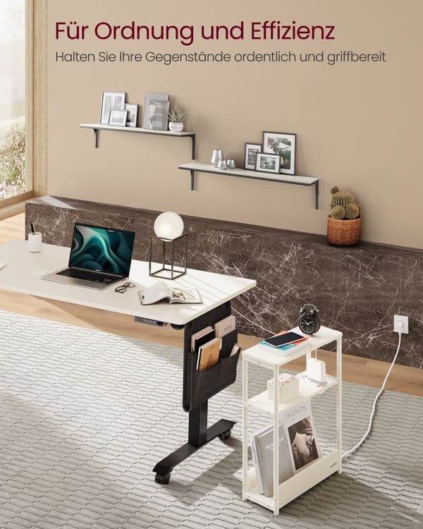 Sidebord - med 3 hylder - smal - fløde hvid