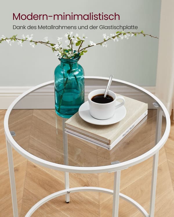 Sidebord-runde-tempereret glas-perl hvid-leigrijs metalramme