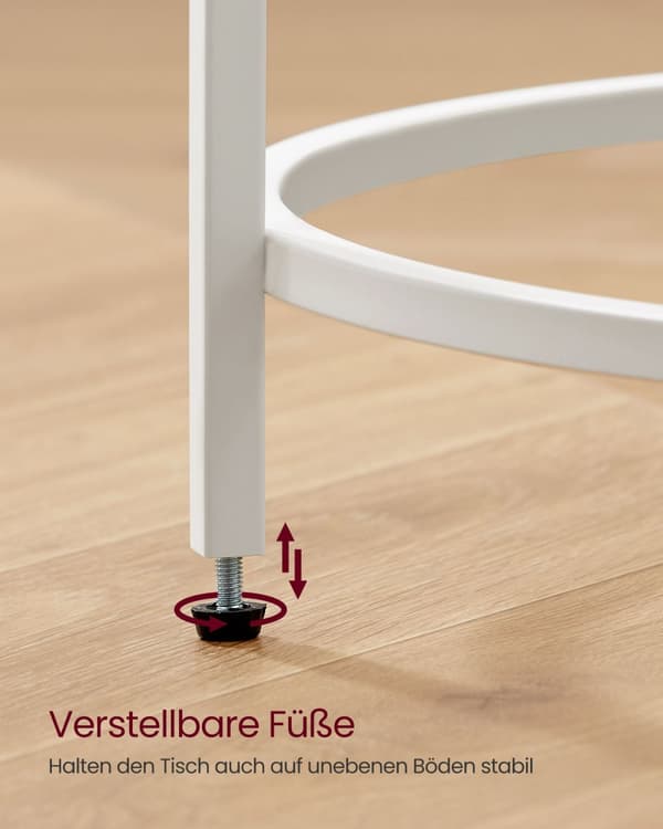 Sidebord-runde-tempereret glas-perl hvid-leigrijs metalramme