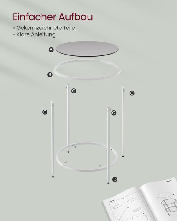 Sidebord-runde-tempereret glas-perl hvid-leigrijs metalramme