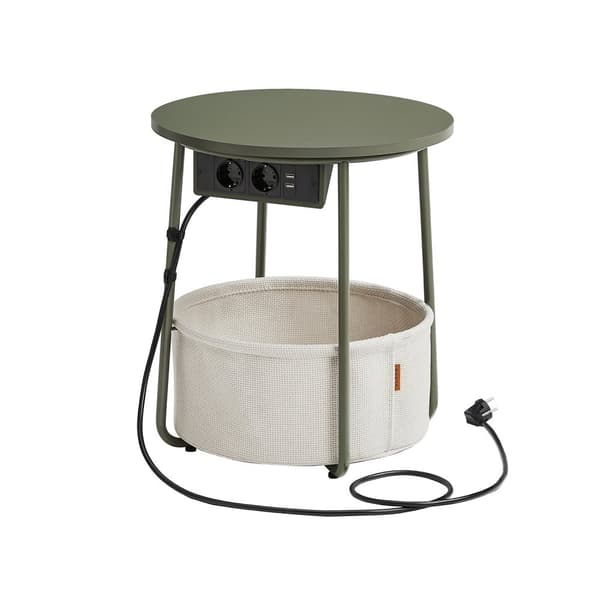 Sidebord - Bedstabel - med opladningsstation og stikkontakt - med kurv - hvid