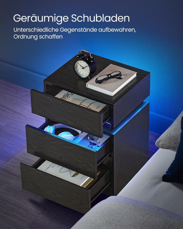 Sängbord med LED-belysningsmodern vit