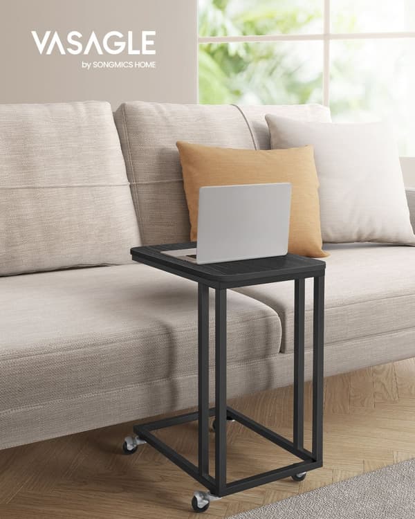 Sidobord-c-form på hjul-eBony svart