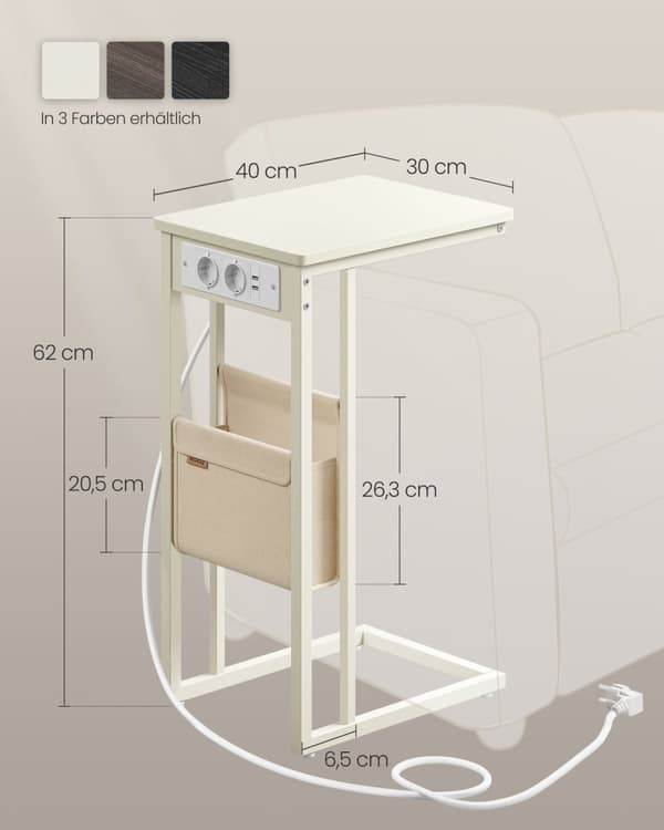C-formet sidebord med 2 stikkontakthvide
