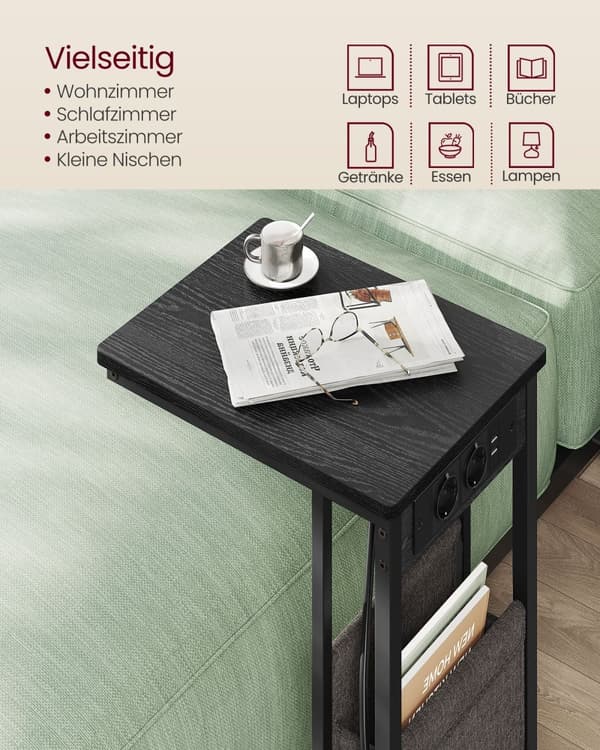C-formet sidebord med 2 stikkontakter-Ebony Black