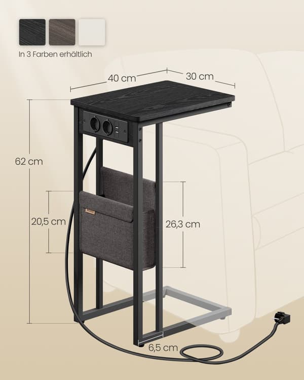 C-formet sidebord med 2 stikkontakter-Ebony Black