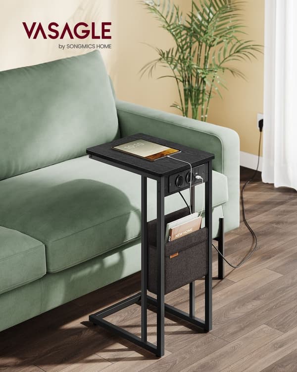 C-formet sidebord med 2 stikkontakter-Ebony Black