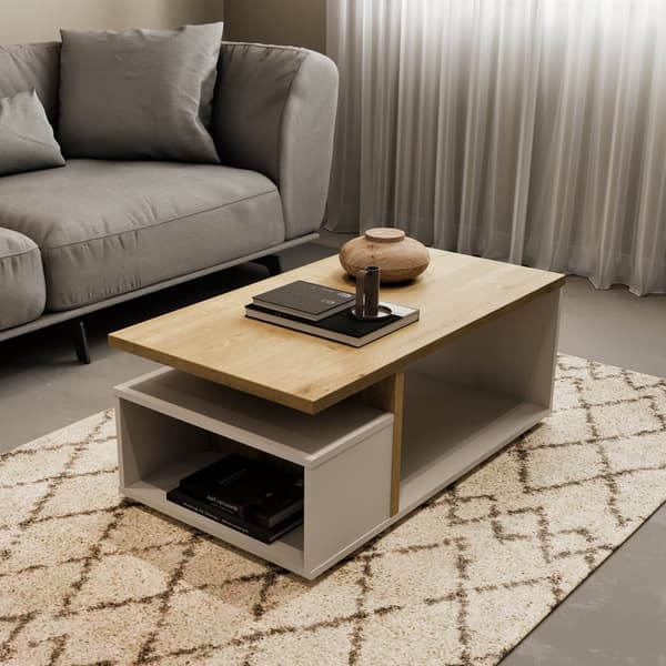Table basse 3 niches décor chêne et blanc mat L91,8 cm - ACCESS